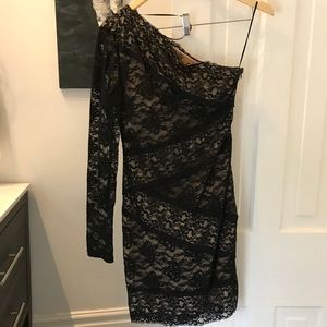 One-shoulder lace mini dress